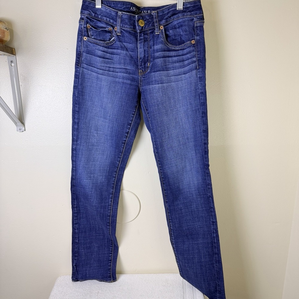 American Eagle Jeans Straight Super Stretch Women 8 Dark Wash Denim AEO Classic